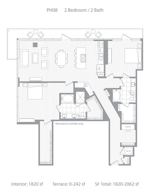 Floor plan for 2 beds, 2 baths, 2062 sqft